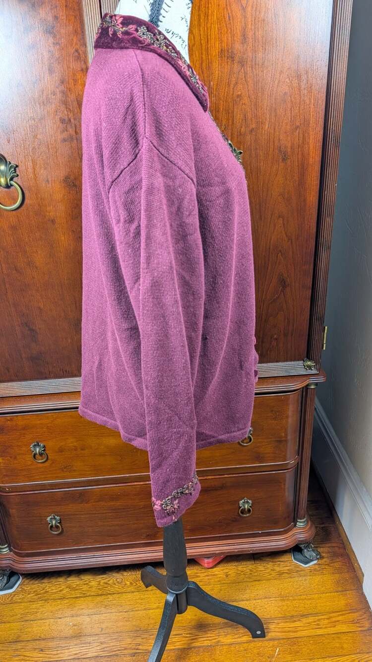 Tiara International Vintage 99 Beaded Embroidered Velvet Collar Cardigan Sweater - Picture 8 of 14